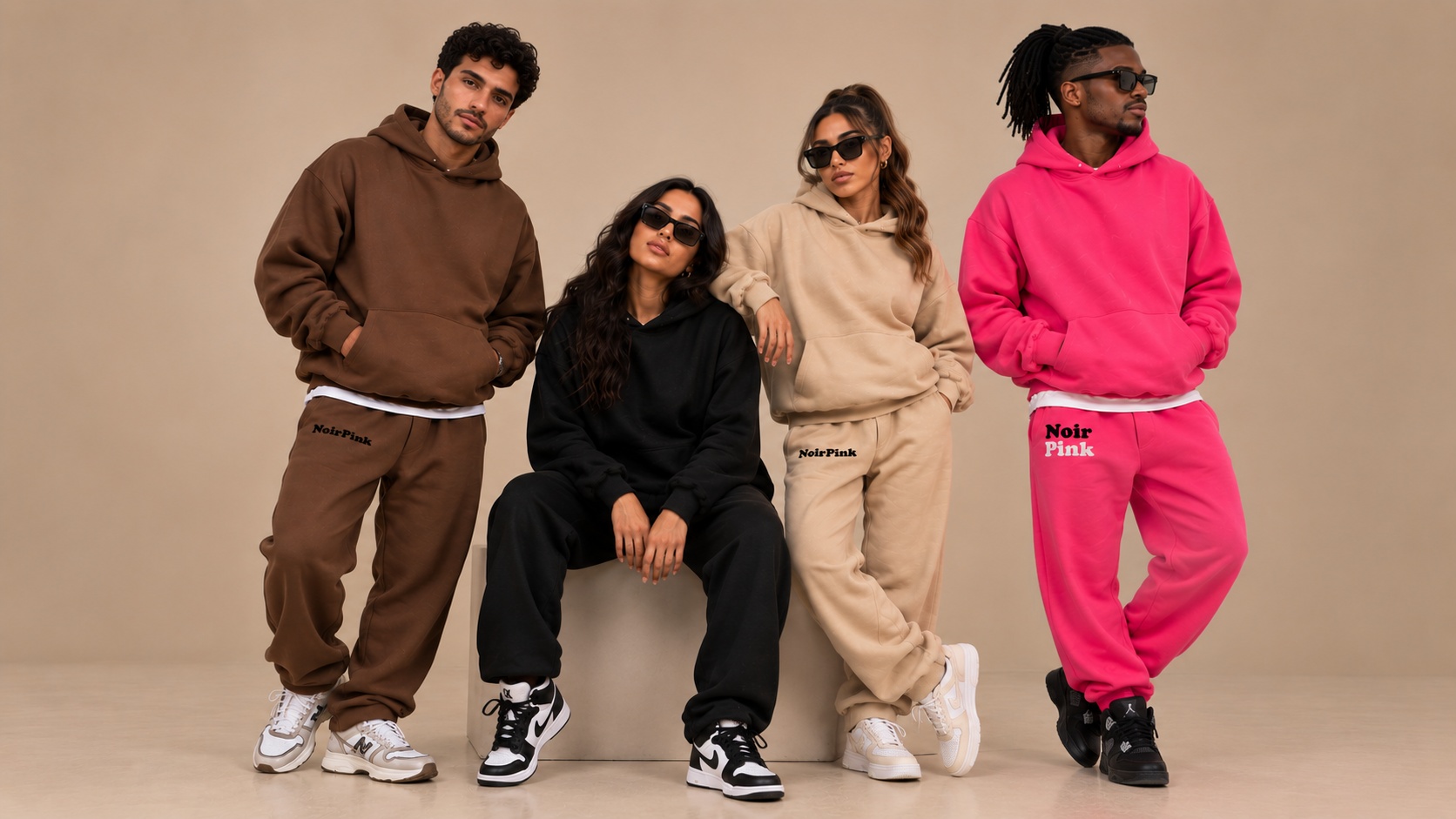 NoirPink oversized hoodies and sweatpants, four colorways